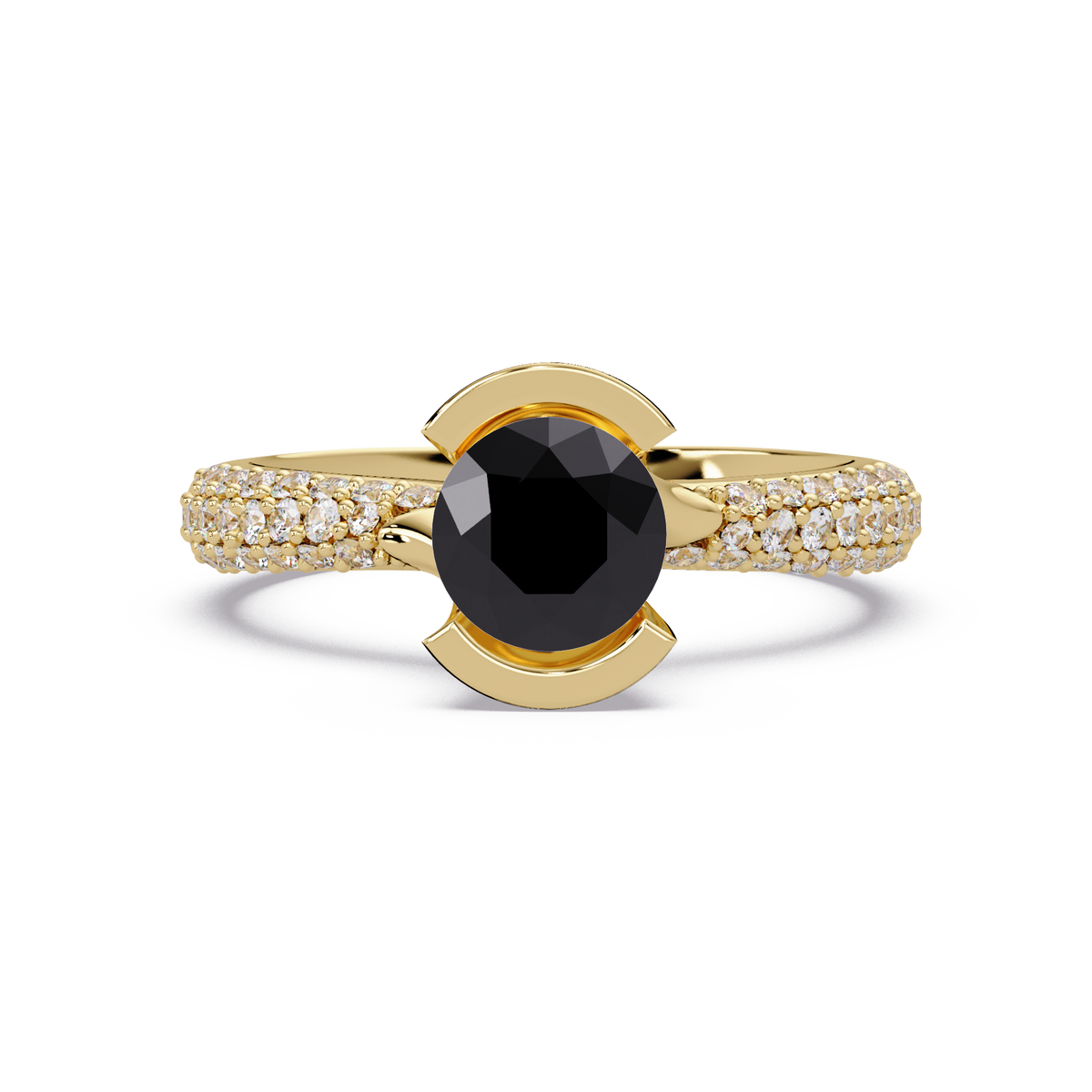 1.1 CTW Round Bezel Split-Shank Pavé Colorstone Ring ON YG