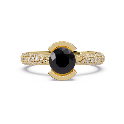 1.1 CTW Round Bezel Split-Shank Pavé Colorstone Ring ON YG