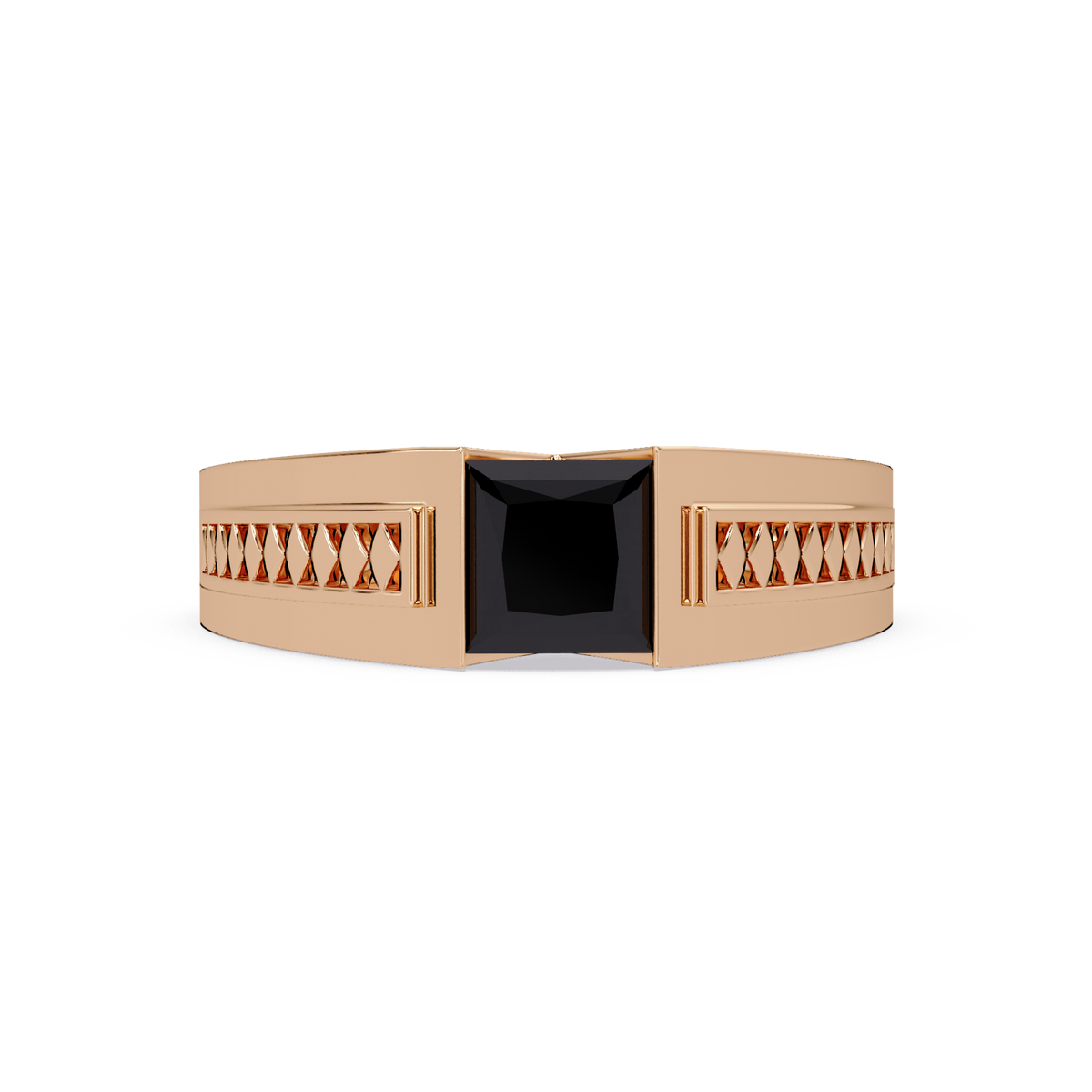 1.4 CTW Princess Ornamental Men’s Colorstone Ring with Onyx in Rose Gold – Lunéa Paris