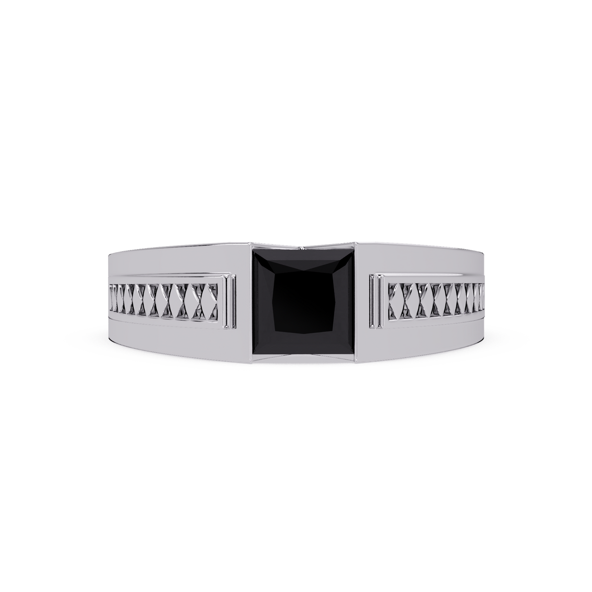 1.4 CTW Princess Ornamental Men’s Colorstone Ring with Onyx in White Gold – Lunéa Paris