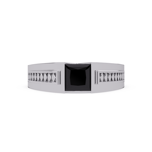 1.4 CTW Princess Ornamental Men’s Colorstone Ring with Onyx in White Gold – Lunéa Paris