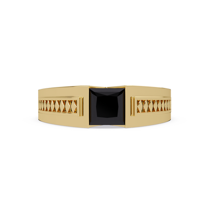 1.4 CTW Princess Ornamental Men’s Colorstone Ring with Onyx in Yellow Gold – Lunéa Paris