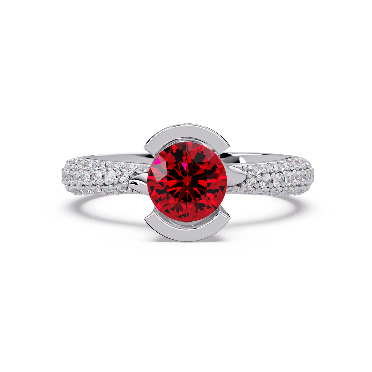 1.1 CTW Round Bezel Split-Shank Pavé Colorstone Ring RR WG