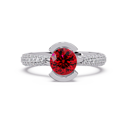 1.1 CTW Round Bezel Split-Shank Pavé Colorstone Ring RR WG
