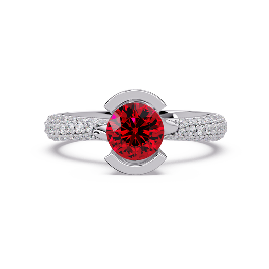 1.1 CTW Round Bezel Split-Shank Pavé Colorstone Ring RR WG
