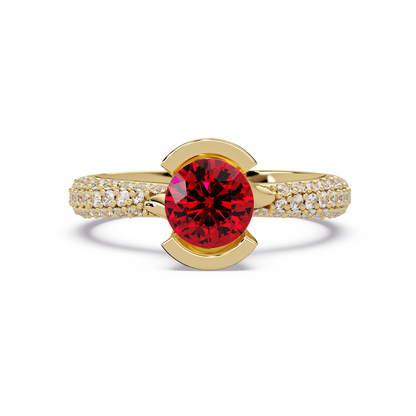 1.1 CTW Round Bezel Split-Shank Pavé Colorstone Ring RR YG