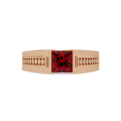 1.4 CTW Princess Ornamental Men’s Colorstone Ring with Ruby Red in Rose Gold – Lunéa Paris