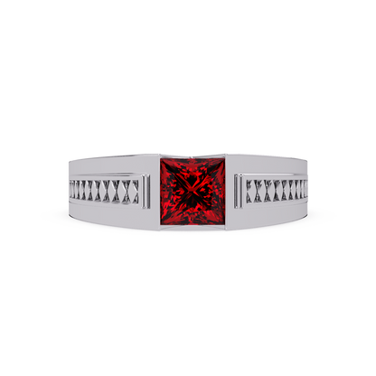 1.4 CTW Princess Ornamental Men’s Colorstone Ring with Ruby Red in White Gold – Lunéa Paris