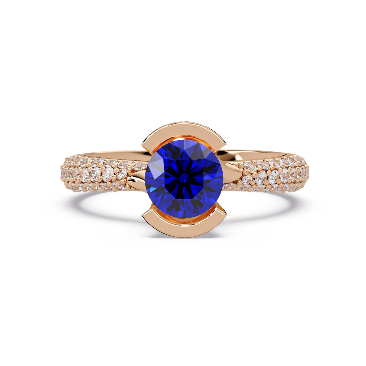 1.1 CTW Round Bezel Split-Shank Pavé Colorstone Ring SB RG