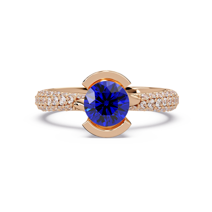1.1 CTW Round Bezel Split-Shank Pavé Colorstone Ring SB RG