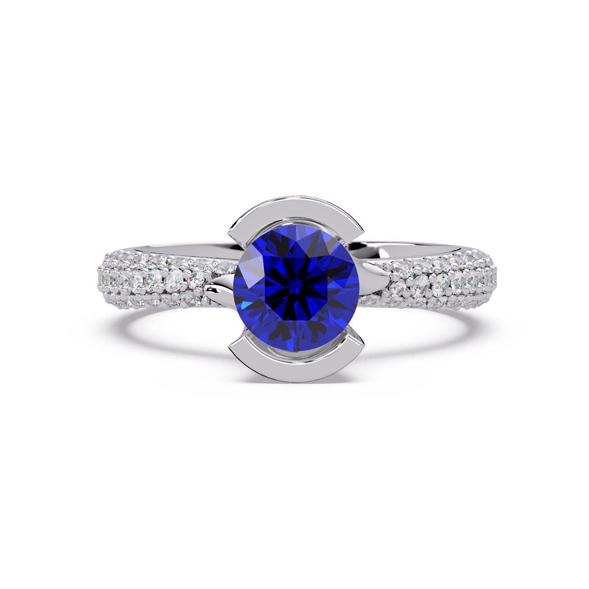 1.1 CTW Round Bezel Split-Shank Pavé Colorstone Ring SB WG