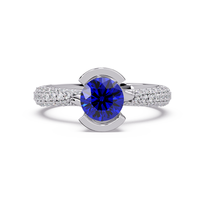1.1 CTW Round Bezel Split-Shank Pavé Colorstone Ring SB WG