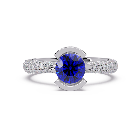 1.1 CTW Round Bezel Split-Shank Pavé Colorstone Ring SB WG