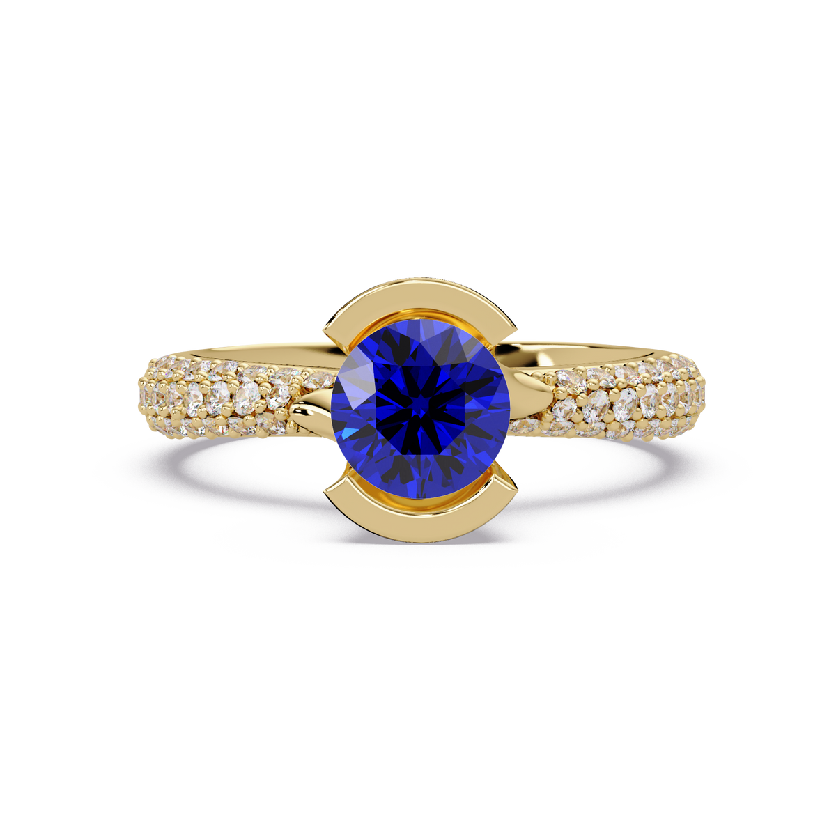 1.1 CTW Round Bezel Split-Shank Pavé Colorstone Ring SB YG