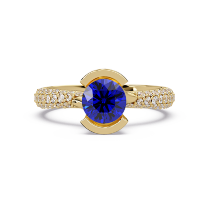 1.1 CTW Round Bezel Split-Shank Pavé Colorstone Ring SB YG