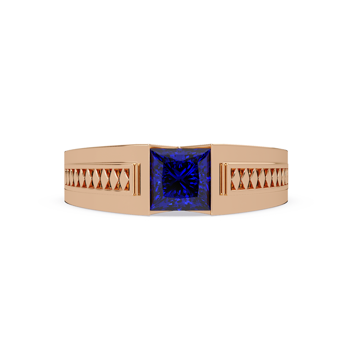 1.4 CTW Princess Ornamental Men’s Colorstone Ring with Sapphire Blue in Rose Gold – Lunéa Paris