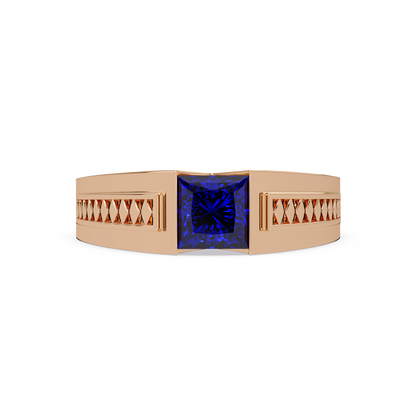 1.4 CTW Princess Ornamental Men’s Colorstone Ring with Sapphire Blue in Rose Gold – Lunéa Paris