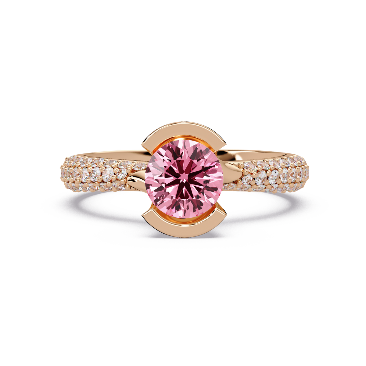 1.1 CTW Round Bezel Split-Shank Pavé Colorstone Ring TP RG