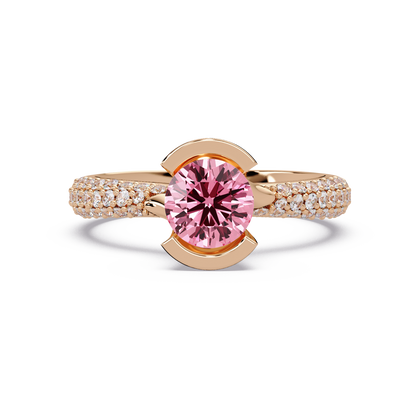 1.1 CTW Round Bezel Split-Shank Pavé Colorstone Ring TP RG