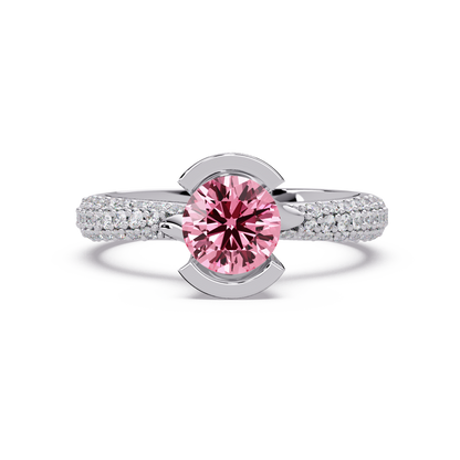 1.1 CTW Round Bezel Split-Shank Pavé Colorstone Ring TP WG