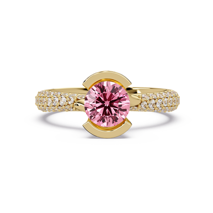 1.1 CTW Round Bezel Split-Shank Pavé Colorstone Ring TP YG