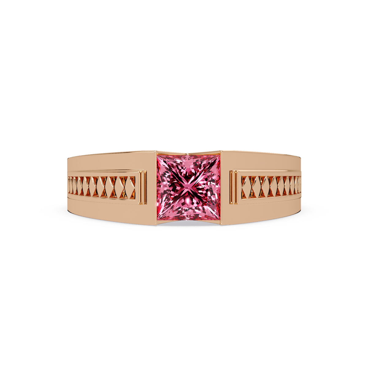 1.4 CTW Princess Ornamental Men’s Colorstone Ring with Tourmaline Pink in Rose Gold – Lunéa Paris