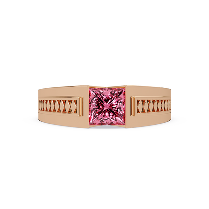 1.4 CTW Princess Ornamental Men’s Colorstone Ring with Tourmaline Pink in Rose Gold – Lunéa Paris