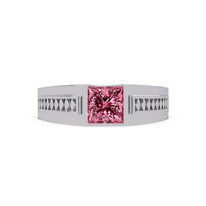 1.4 CTW Princess Ornamental Men’s Colorstone Ring with Tourmaline Pink in White Gold – Lunéa Paris