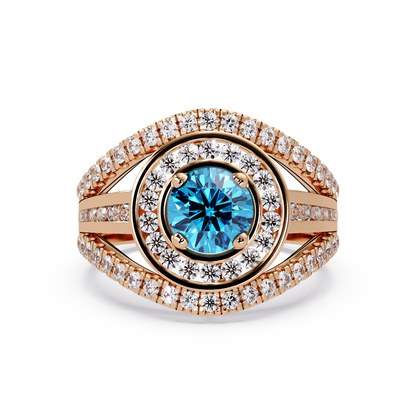 1.5 CTW Round Eye-Shaped Double-Halo Pavé Colorstone Ring AB Rose Gold