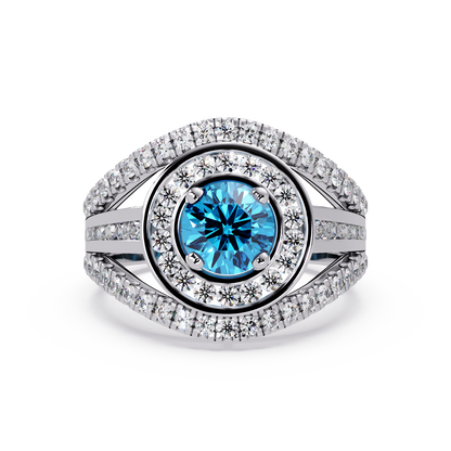 1.5 CTW Round Eye-Shaped Double-Halo Pavé Colorstone Ring AB White Gold
