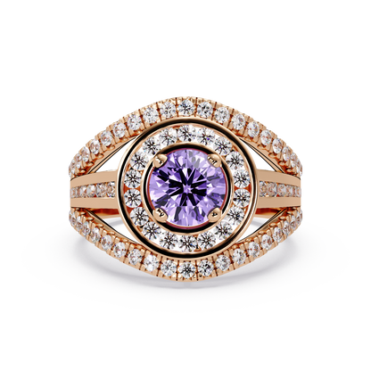 1.5 CTW Round Eye-Shaped Double-Halo Pavé Colorstone Ring AP Rose Gold