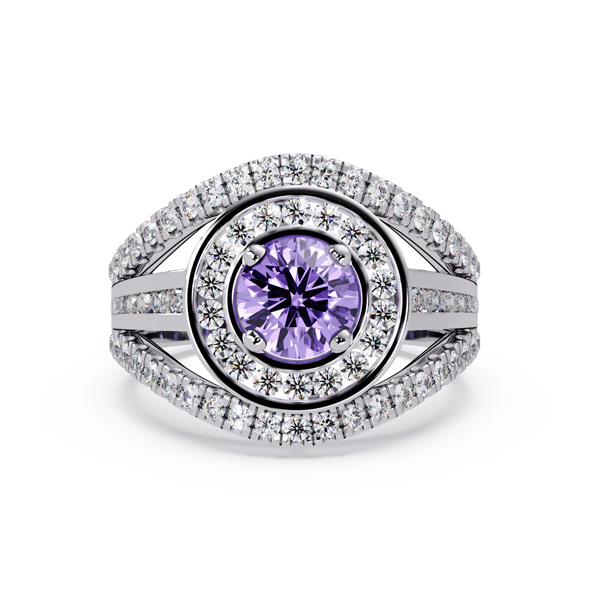 1.5 CTW Round Eye-Shaped Double-Halo Pavé Colorstone Ring AP White Gold