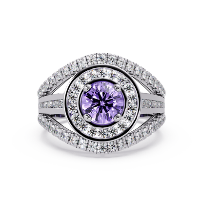 1.5 CTW Round Eye-Shaped Double-Halo Pavé Colorstone Ring AP White Gold