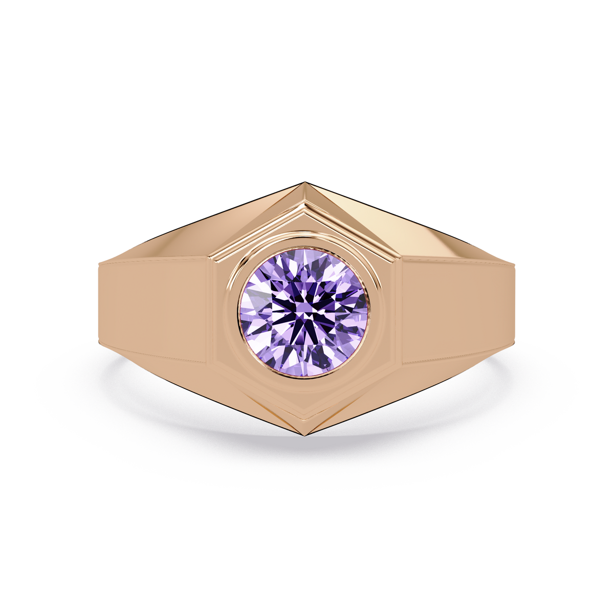 0.8 CTW Round Hexagonal Bezel Men’s Colorstone Ring with Amethyst Purple in Rose Gold – Lunéa Paris