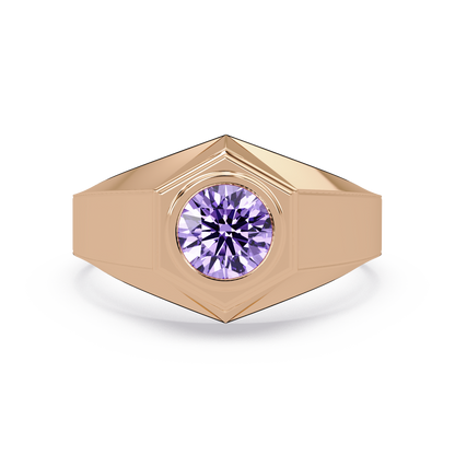0.8 CTW Round Hexagonal Bezel Men’s Colorstone Ring with Amethyst Purple in Rose Gold – Lunéa Paris