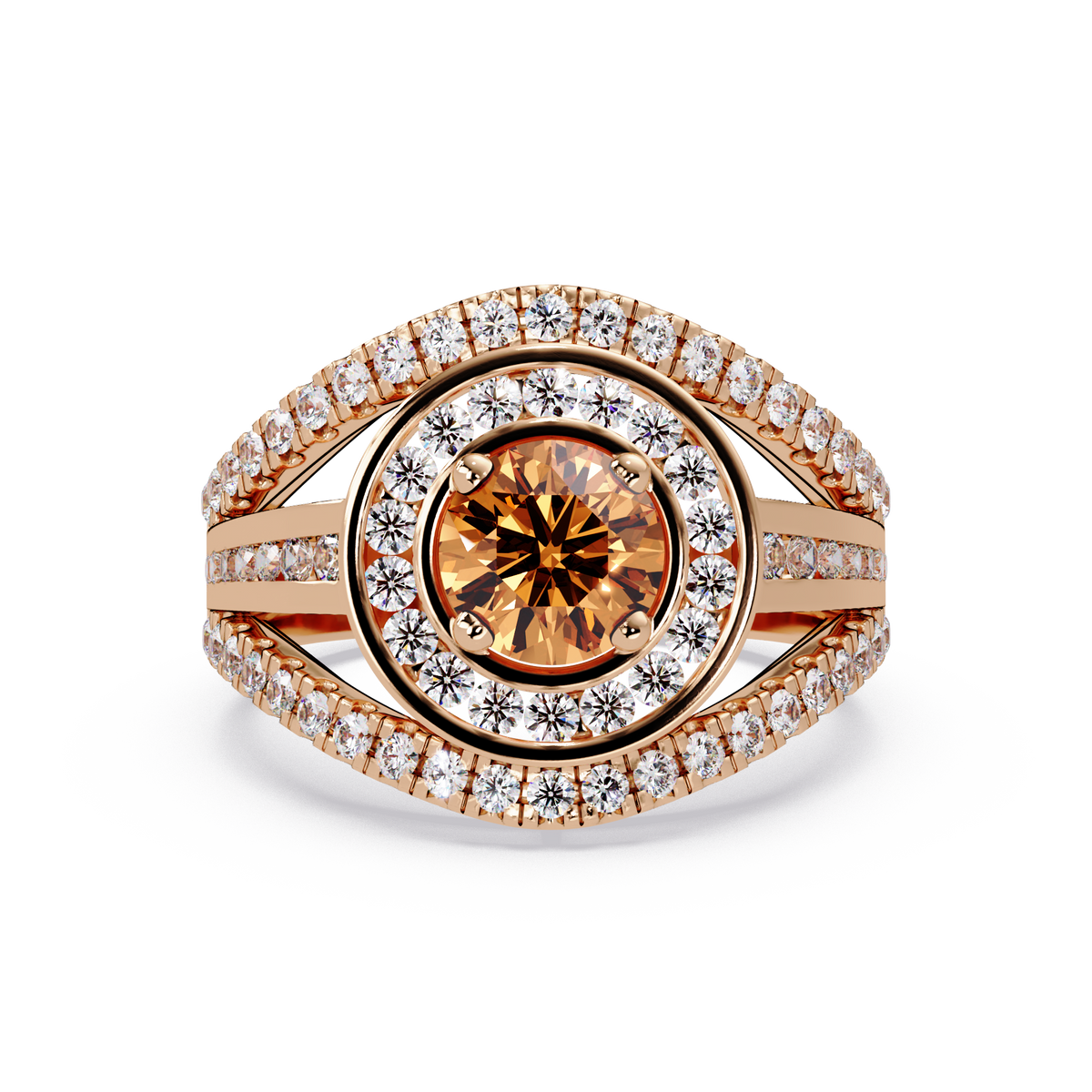 1.5 CTW Round Eye-Shaped Double-Halo Pavé Colorstone Ring CT Rose Gold