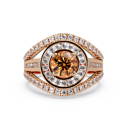 1.5 CTW Round Eye-Shaped Double-Halo Pavé Colorstone Ring CT Rose Gold