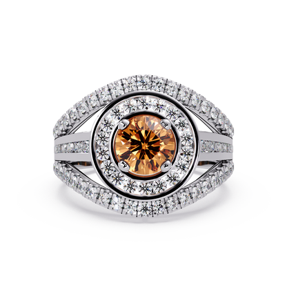 1.5 CTW Round Eye-Shaped Double-Halo Pavé Colorstone Ring CT White Gold