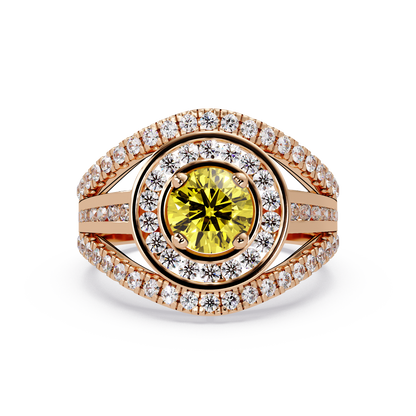 1.5 CTW Round Eye-Shaped Double-Halo Pavé Colorstone Ring CY Rose Gold