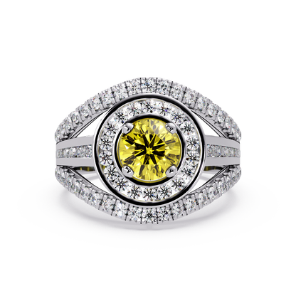 1.5 CTW Round Eye-Shaped Double-Halo Pavé Colorstone Ring CY White Gold