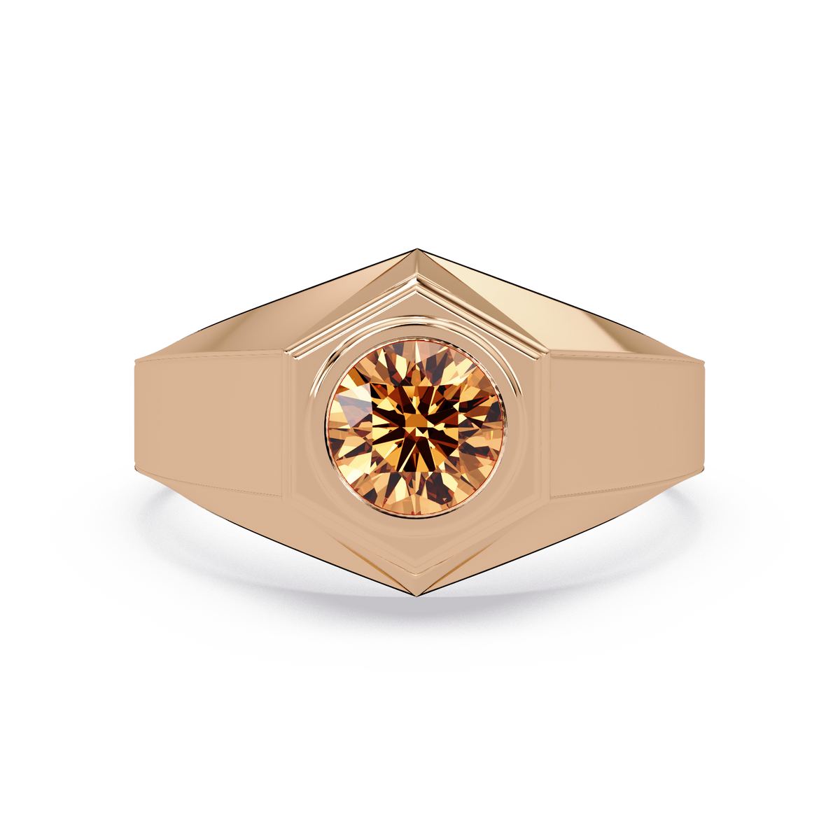 0.8 CTW Round Hexagonal Bezel Men’s Colorstone Ring with Champagne Topaz in Rose Gold – Lunéa Paris