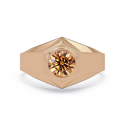 0.8 CTW Round Hexagonal Bezel Men’s Colorstone Ring with Champagne Topaz in Rose Gold – Lunéa Paris