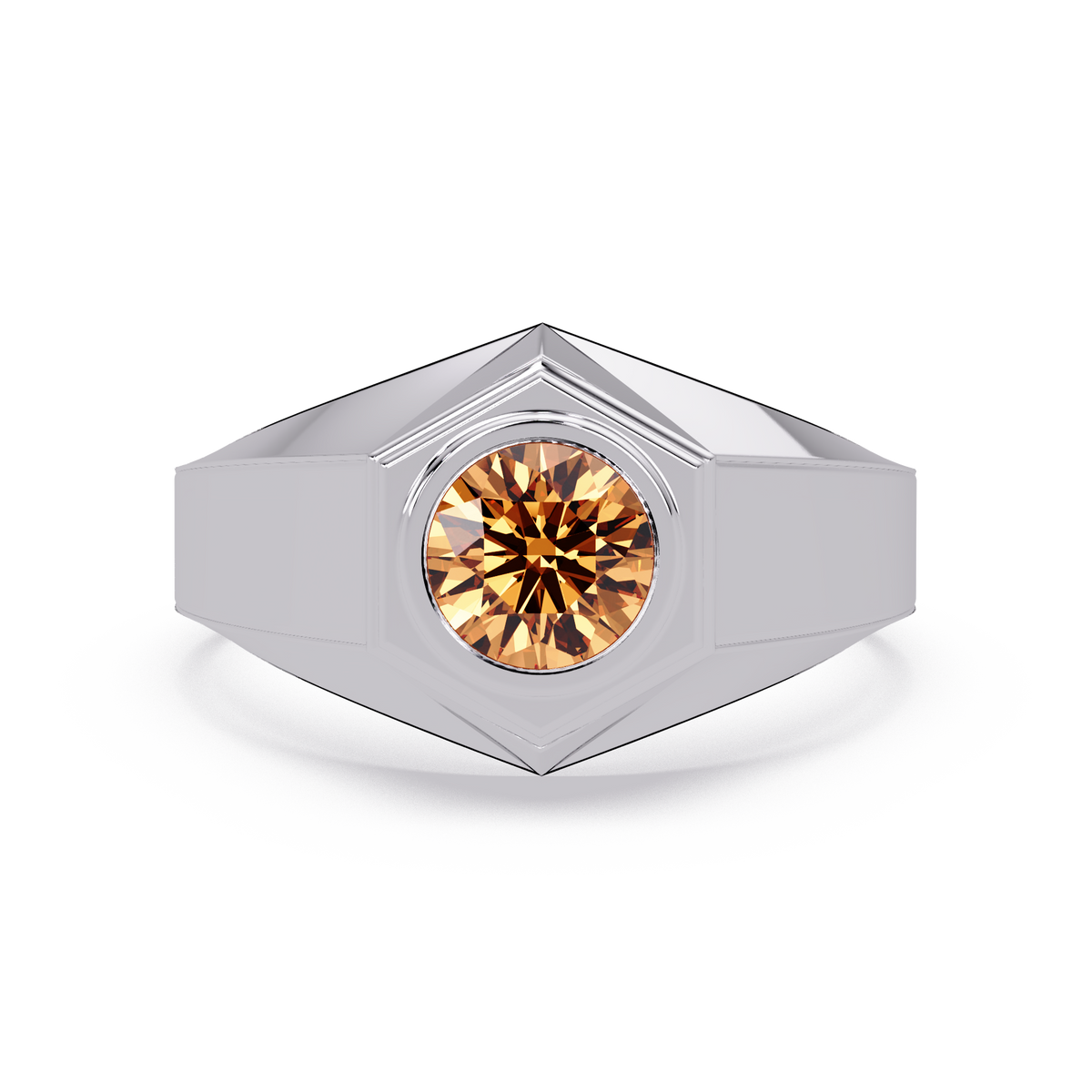 0.8 CTW Round Hexagonal Bezel Men’s Colorstone Ring with Champagne Topaz in White Gold – Lunéa Paris