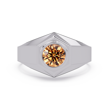 0.8 CTW Round Hexagonal Bezel Men’s Colorstone Ring with Champagne Topaz in White Gold – Lunéa Paris