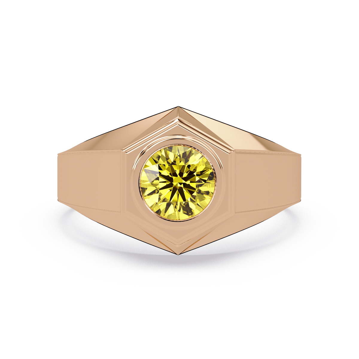 0.8 CTW Round Hexagonal Bezel Men’s Colorstone Ring with Citrine Yellow in Rose Gold – Lunéa Paris