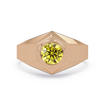 0.8 CTW Round Hexagonal Bezel Men’s Colorstone Ring with Citrine Yellow in Rose Gold – Lunéa Paris
