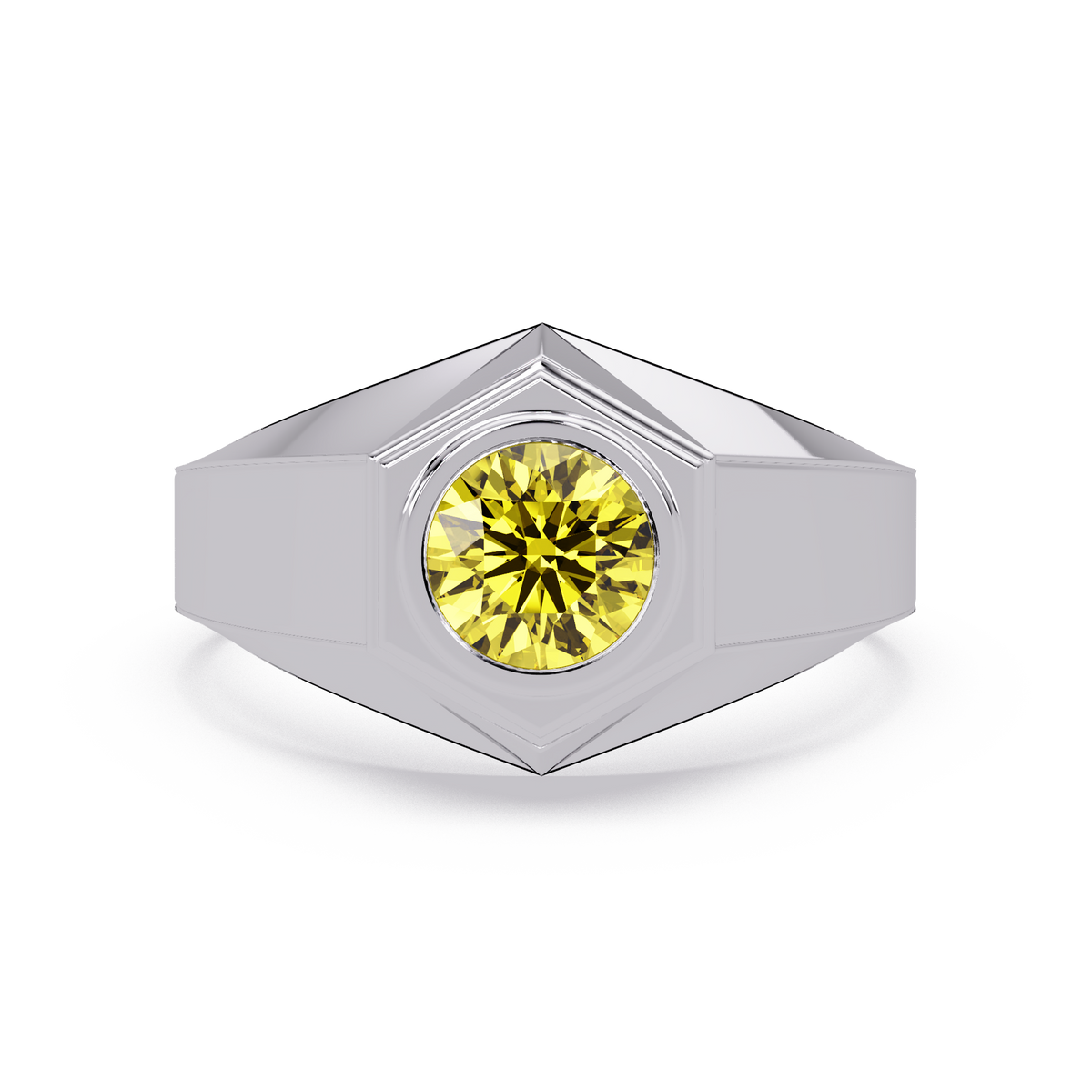 0.8 CTW Round Hexagonal Bezel Men’s Colorstone Ring with Citrine Yellow in White Gold – Lunéa Paris
