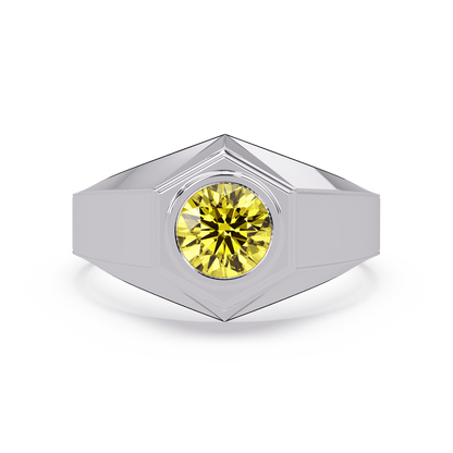 0.8 CTW Round Hexagonal Bezel Men’s Colorstone Ring with Citrine Yellow in White Gold – Lunéa Paris