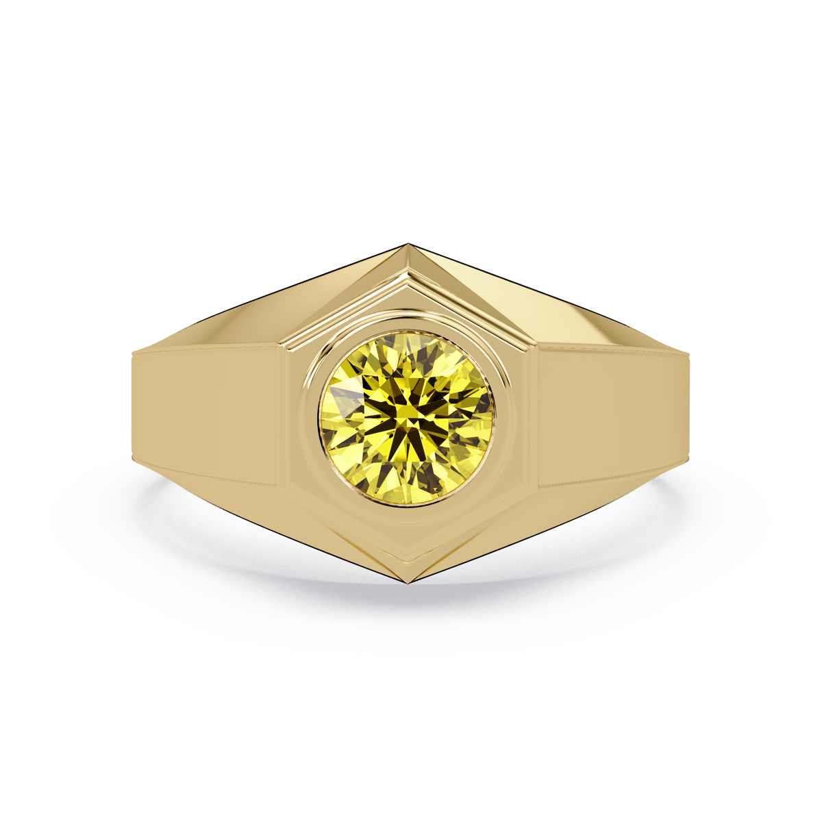 0.8 CTW Round Hexagonal Bezel Men’s Colorstone Ring with Citrine Yellow in Yellow Gold – Lunéa Paris