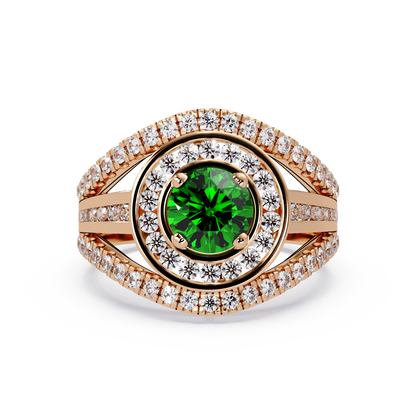 1.5 CTW Round Eye-Shaped Double-Halo Pavé Colorstone Ring EG Rose Gold